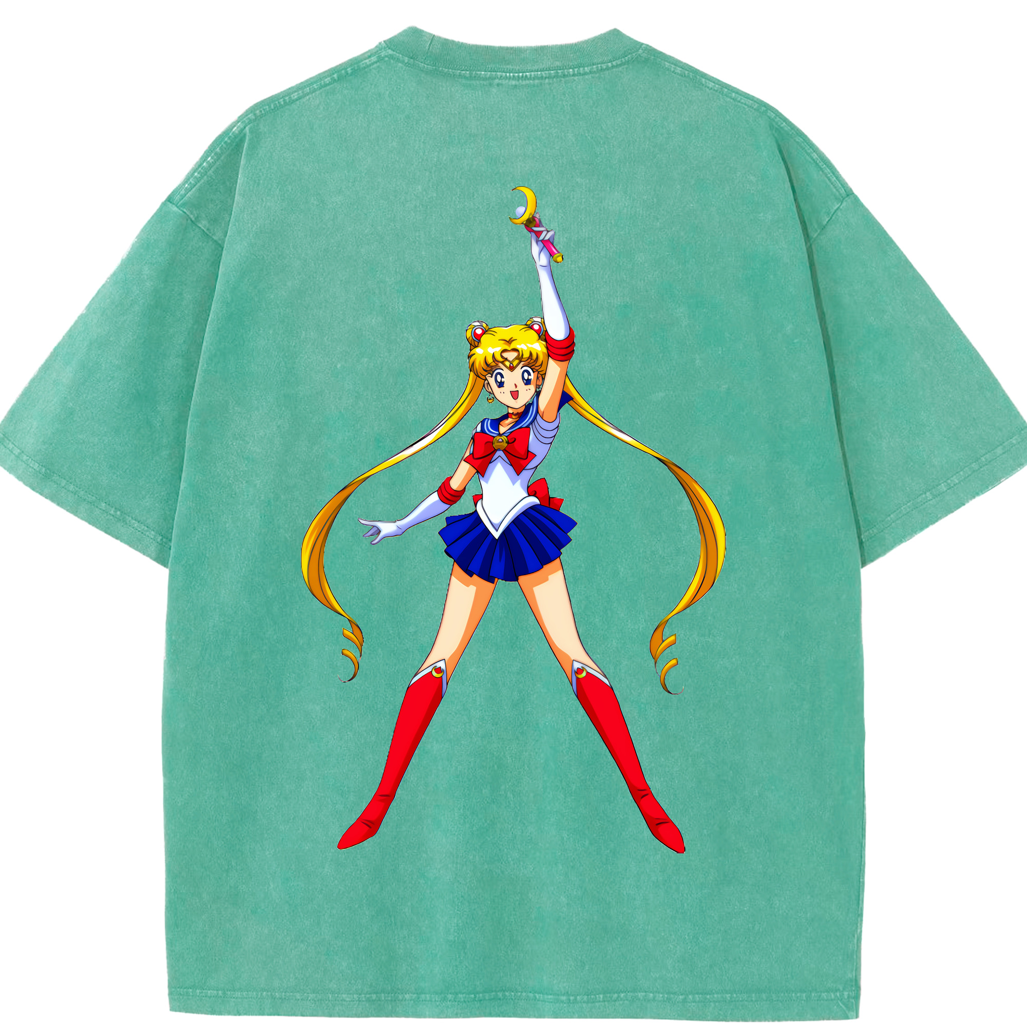 （画像用） 美少女戦士セーラームーン 月野 うさぎ つきの うさぎ Sailor Moon Tsukino Usagi 綿100% ヴィンテージ風 半袖Tシャツ（背面プリント）